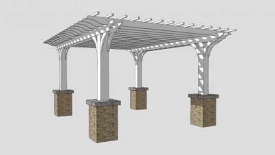 白色景观廊架SU模型下载_sketchup草图大师SKP模型