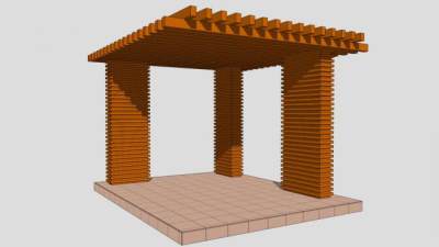 景观方形木廊架SU模型下载_sketchup草图大师SKP模型