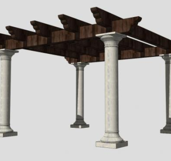 中式方形防腐木廊架SU模型下载_sketchup草图大师SKP模型