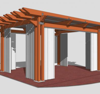 方形木质廊架SU模型下载_sketchup草图大师SKP模型