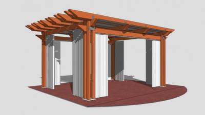 方形木质廊架SU模型下载_sketchup草图大师SKP模型