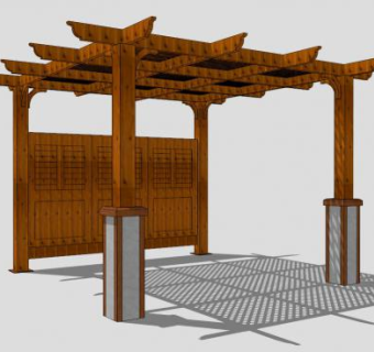 木结构方形廊架SU模型下载_sketchup草图大师SKP模型