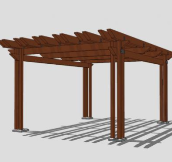 景区木质方形廊架SU模型下载_sketchup草图大师SKP模型