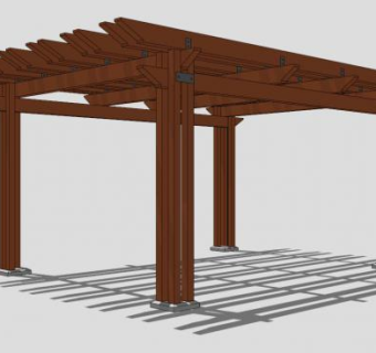 小区木质方形廊架SU模型下载_sketchup草图大师SKP模型