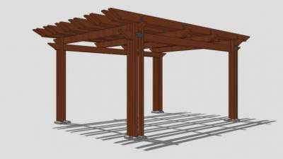 小区木质方形廊架SU模型下载_sketchup草图大师SKP模型