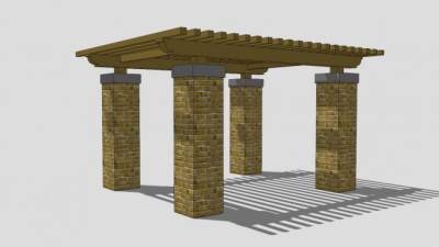 园区方形木廊架SU模型下载_sketchup草图大师SKP模型