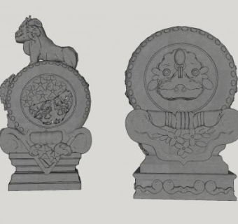 石狮抱鼓石雕塑石墩SU模型下载_sketchup草图大师SKP模型