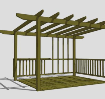 木结构廊架设计SU模型下载_sketchup草图大师SKP模型