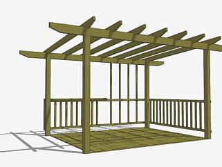 木结构廊架设计SU模型下载_sketchup草图大师SKP模型