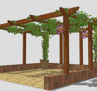 方形木花架廊架设计SU模型下载_sketchup草图大师SKP模型