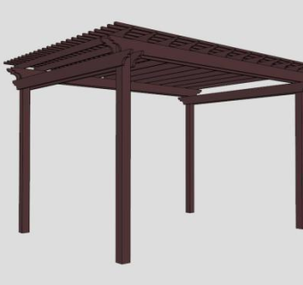 小区方形木廊架SU模型下载_sketchup草图大师SKP模型