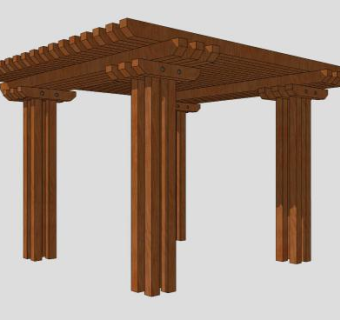 中式方形木廊架SU模型下载_sketchup草图大师SKP模型