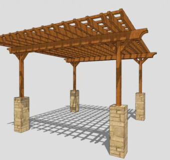 新中式景观方形廊架SU模型下载_sketchup草图大师SKP模型