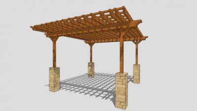 新中式景观方形廊架SU模型下载_sketchup草图大师SKP模型