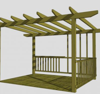 新中式景观方形防腐木廊架SU模型下载_sketchup草图大师SKP模型