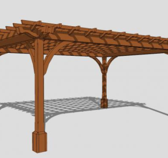 中式景区方形廊架SU模型下载_sketchup草图大师SKP模型