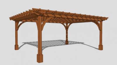 中式景区方形廊架SU模型下载_sketchup草图大师SKP模型