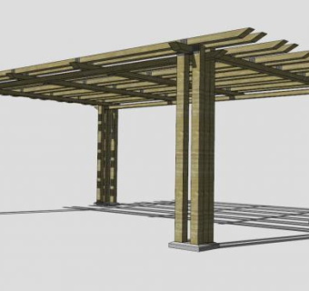 景区木结构廊架SU模型下载_sketchup草图大师SKP模型