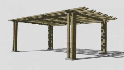 景区木结构廊架SU模型下载_sketchup草图大师SKP模型