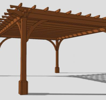 景区方形木廊架SU模型下载_sketchup草图大师SKP模型