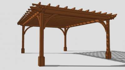 景区方形木廊架SU模型下载_sketchup草图大师SKP模型