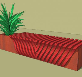 户外景观花箱木座椅SU模型下载_sketchup草图大师SKP模型