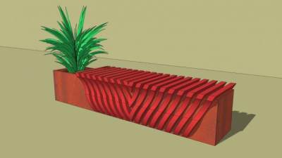 户外景观花箱木座椅SU模型下载_sketchup草图大师SKP模型
