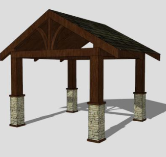 防腐木凉亭廊架设计SU模型下载_sketchup草图大师SKP模型