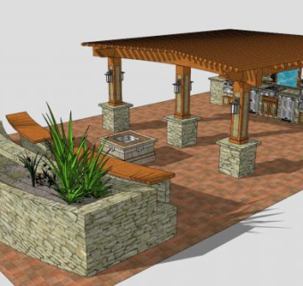 景区木廊架设计SU模型下载_sketchup草图大师SKP模型