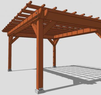 中式景区防腐木廊架SU模型下载_sketchup草图大师SKP模型