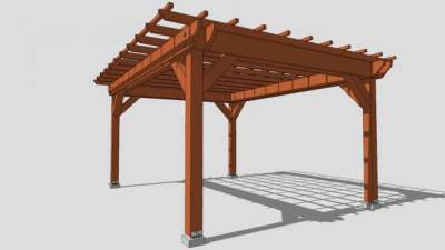 中式景区防腐木廊架SU模型下载_sketchup草图大师SKP模型