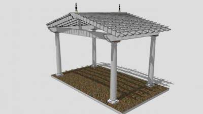 新中式凉亭廊架SU模型下载_sketchup草图大师SKP模型
