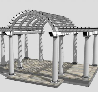 现代欧式白色廊架SU模型下载_sketchup草图大师SKP模型