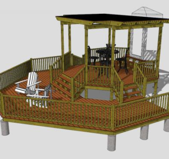 现代木廊架设计SU模型下载_sketchup草图大师SKP模型