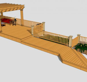 现代公园木结构方形廊架设计SU模型下载_sketchup草图大师SKP模型