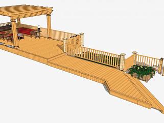 现代公园木结构方形廊架设计SU模型下载_sketchup草图大师SKP模型