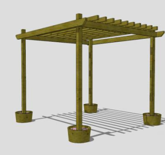 防腐木方形廊架设计SU模型下载_sketchup草图大师SKP模型