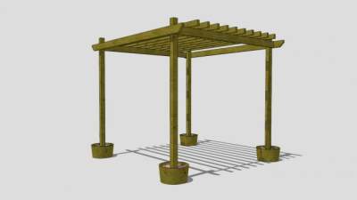 防腐木方形廊架设计SU模型下载_sketchup草图大师SKP模型