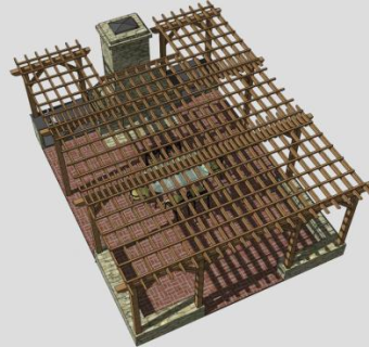 楼顶木结构方形廊架设计SU模型下载_sketchup草图大师SKP模型