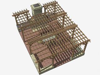 楼顶木结构方形廊架设计SU模型下载_sketchup草图大师SKP模型