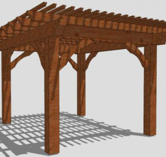 中式方形木廊架设计SU模型下载_sketchup草图大师SKP模型