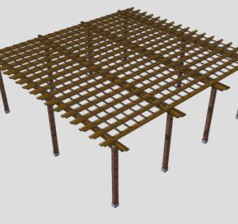 方形景观防腐木廊架SU模型下载_sketchup草图大师SKP模型