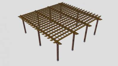 方形景观防腐木廊架SU模型下载_sketchup草图大师SKP模型