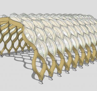 半圆条形木廊架SU模型下载_sketchup草图大师SKP模型