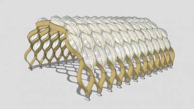 半圆条形木廊架SU模型下载_sketchup草图大师SKP模型