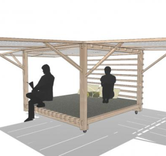 庭院或水池中的遮阳结构木质亭子SU模型下载_sketchup草图大师SKP模型