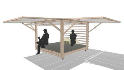 庭院或水池中的遮阳结构木质亭子SU模型下载_sketchup草图大师SKP模型
