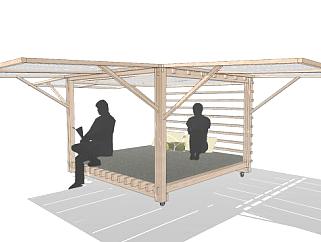 庭院或水池中的遮阳结构木质亭子SU模型下载_sketchup草图大师SKP模型