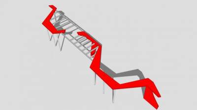红色异形条形廊架SU模型下载_sketchup草图大师SKP模型