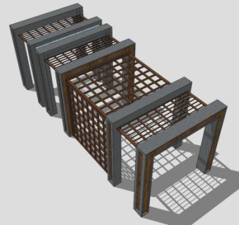 黑色条形廊架SU模型下载_sketchup草图大师SKP模型